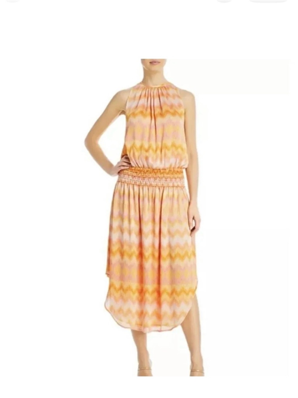 Ramy Brook Sleeveless Chevron Midi Dress in Peach and Yellow